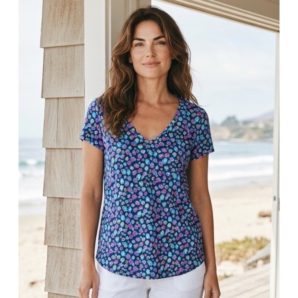 New Lilly Pulitzer Large Etta Top Seabreeze Navy Blue Spotted Wild Size L Shirt